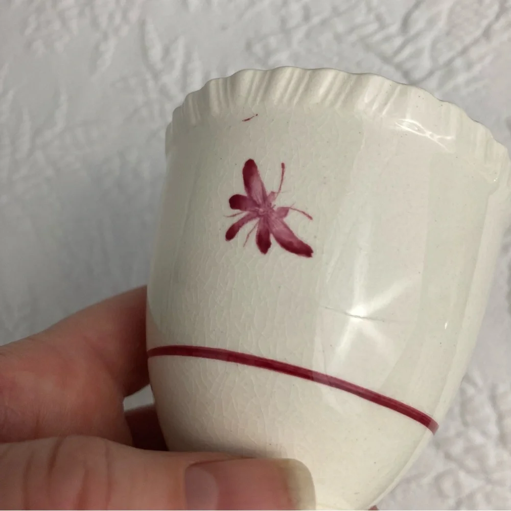 Spode vintage pink red pheasant bird transfer ware double egg cups porcelain